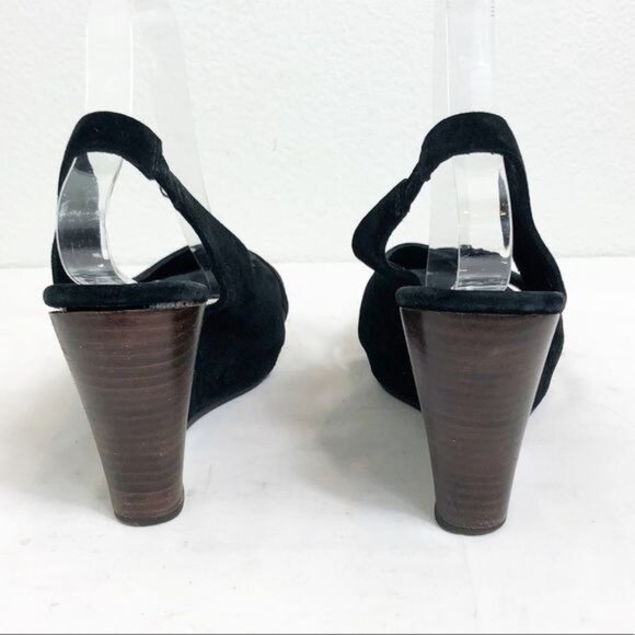 Ugg Hazel Black Suede Platform Wedge Sandals Size 9.5 Wooden Heel Open Toe - Picture 5 of 7